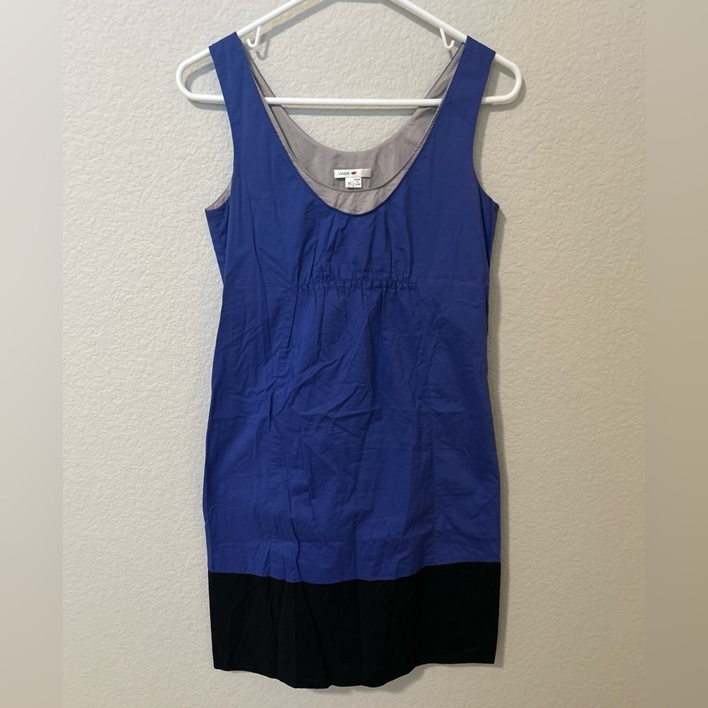 Vince Sleeveless Colorblock Shift Dress Blue Black Gray Modern Women’s Size XS - Picture 2 of 7